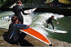 Standing wave on the Eisbach in the English Garden Munich