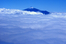 Teide volcano over the clowds