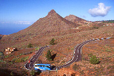 Winding road to mountain village Villaflor