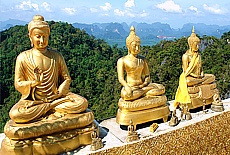 Golden Buddhas on Summit of Tigercave Temple Wat Tham Sua