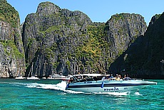 Speedboats in the Maya Bay