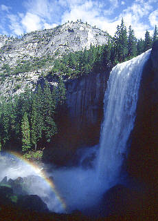Waterfall with rainbow in Yosemite Park