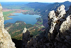 View from Heimgarten ridge walk downto Lake Kochel