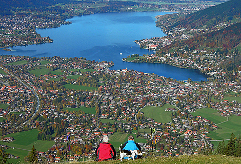View from Wallberg mountain down to lake Tegernsee