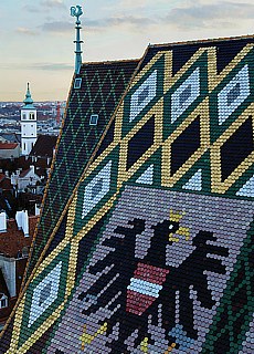 Stephansdom with coloured tiles city coat of arms Vienna